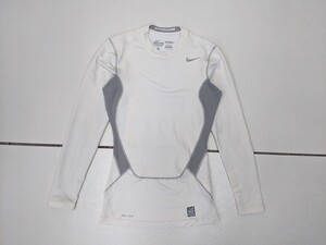 19．NIKE PRO COMBAT ナイキプロコンバット DRI-FIT 長袖 インナーシャツ アンダーウェア トレーニングウェア メンズL 白グレー x205