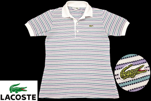 Y-6149★送料無料★超美品★CHEMISE LACOSTE シュミーズ ラコステ★90s 日本製 ヴィンテージ ボーダー ワニ 鹿の子 半袖 ポロシャツ XS-S