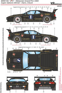 24083 1/24サイズ LB PRODUCTION 製シルクスクリーンデカール BMW M1 JPS マレーシアグランプリ 1983