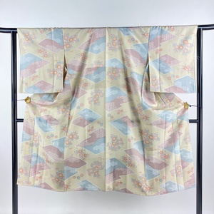 長襦袢 身丈122cm 裄丈64cm M 草花 有職文様 ベージュ 正絹 美品 秀品 【中古】