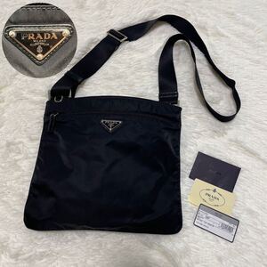 【1円〜】美品 PRADA プラダ ショルダーバッグ サコッシュ 三角ロゴ テスートナイロン ブラック 黒 ギャランティーカード有 BT175Z 白タグ