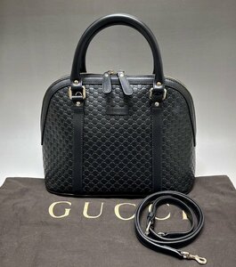 新品 定価210,000円 GUCCI マイクログッチシマ 2WAYハンドバッグ 449663 ブラック ショルダーストラップ付 レディース メンズ 質セブン