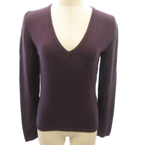 ヒューゴボス HUGO BOSS 小さいサイズ ニット セーター 刺繍 ウール 長袖 紫 パープル XS 0303 レディース