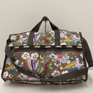 □47−2527 LeSportsac レスポートサック レディース ボストンバッグ 2way ショルダーバッグ ブラウン 花柄 旅行用 軽量 大きめ 大容量 鍵