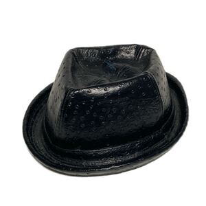 NEW YORK HAT ☆ ニューヨークハット レザー調 エンボス デザイン 中折れ ハット 帽子 60cm メンズ モード ロック アメカジ 古着■LIBH7