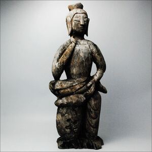 仏教美術 時代古作 木彫 弥勒菩薩半跏思惟像 仏像 特大 54cm