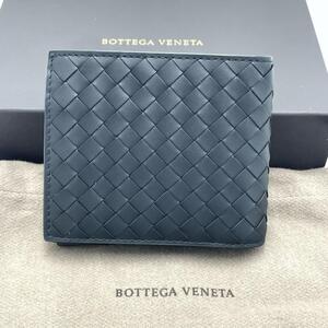 No.176 【美品】BOTTEGAVENETA ボッテガヴェネタ 二つ折り財布 コンパクトウォレット イントレチャート ブラック レザー メンズ レディース