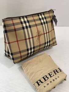 新品 タグ付き ■BURBERRY LONDON（バーバリーロンドン)ノバチェック レザー ポーチ クランチバッグ 保管袋付き