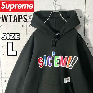 シュプリーム ダブルタップス Supreme WTAPS Wネーム ワッペン ロゴ パーカー 黒 ブラック L 美品　6723