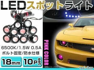 ☆10個セット☆牛目 丸型 デイライト 12V LED 18mm 防水 バック スポット バイク デコ レーション ドレスアップ ☆ピンク☆常時点灯