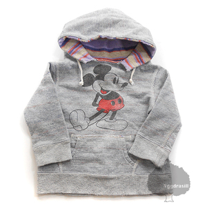 YGG★DENIM DUNGAREE ミッキー ディズニー コラボ プルオーバー パーカー ディズニー 90 グレー トップス Disney