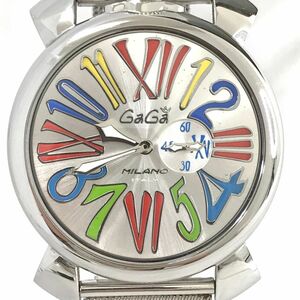 美品 GaGaMILANO ガガミラノ MANUALE 46 マヌアーレ 腕時計 5080 クオーツ アナログ ラウンド スモールセコンド カラフル 動作確認済み