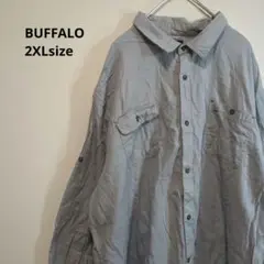 BUFFALOバッファロー長袖シャツBIGサイズ無地グレーメンズ2XL　a25