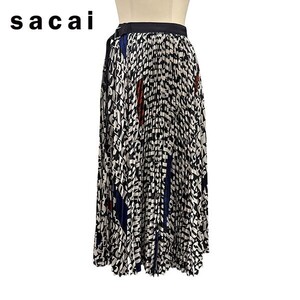 美品 サカイ Sacai 柄 ラップスカート プリーツスカート マルチカラー サイズ:0 ot24-0046