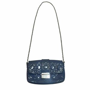 クリスチャンディオール Christian Dior ショルダーバッグ カナージュ シルバー チェーン 青 ネイビー エナメルレザー 2WAY レディース 