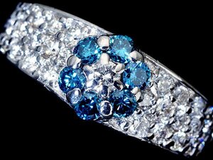 1円～【ジュエリー極】豪華な輝き！良質天然ブルーダイヤモンド＆クリアダイヤモンド1.04ct 高級Pt900リング w4661mulm【送料無料】