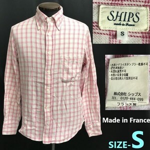 フランス製★シップス/SHIPS★長袖シャツ【メンズS/ピンク×白/pink×white/チェック柄】ボタンダウン/Tops/Shirts◆sBH905