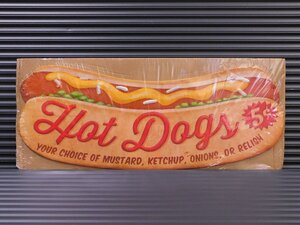 【HOT DOGS・ホットドッグ】※《エンボスメタルサイン／ビッグサイズ》 アメリカン雑貨　エンボス看板　ブリキ看板　34