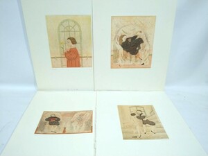 『真作 銅版画/人気女流現代作家【中村ちとせ（西田多希）】４点まとめて 直筆サイン有/シートのみ縦34cm横26cm』有元利夫師事 エッチング