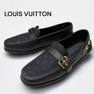 極美品 LOUIS VUITTON ルイヴィトン ドライビングシューズ 35 レディース モノグラム ブラック 黒 レザー キャンバス フラットシューズ 