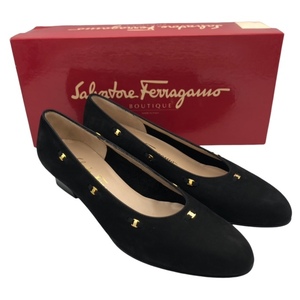 Salvatore Ferragamo スエードヒールパンプス ブラック サイズ:6 1/2 65323 サルヴァトーレフェラガモ 店舗受取可