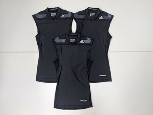 15．状態良好 3点 アディダス adidas techfit climachill 速乾 ノースリーブシャツ トレーニングシャツ メンズM 黒グレー x704