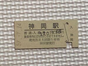 S 57年、国鉄 硬券入場券　「神岡駅」