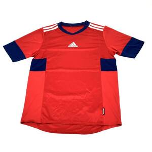 12/13(L相当） adidas アディダス Tシャツ ロゴ Vネック レッド×ブルー 半袖 リユース ultramto ts2406