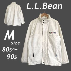 L.L.Bean エルエルビーン 80s～90s メンズ ナイロンジャケット M (大きめ) ジップパーカー 2WAY ヴインテージ ホワイト系 (J28)★