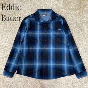 XL エディーバウアー オンブレ チェックシャツ ネルシャツ 大きいサイズ 青 ブルー Eddie Bauer レギュラーカラー