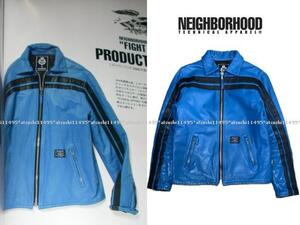 希少! 06AW NEIGHBORHOOD ネイバーフッド シングルライダース ジャケット １ 青 ブルー