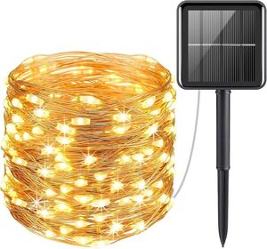 ソーラー LED ストリングライト イルミネーションライト 200LED電球 22M IP65防水 8点灯モード 屋外 飾りライト ウォームイエロー