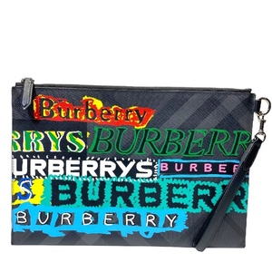 BURBERRYS バーバリー グラフィティ チェック クラッチバッグ セカンドバッグ レザー 総柄 ブラック マルチカラ―