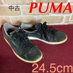 【売り切り!送料無料!】A-297 PUMA!スニーカー!ブラック!24.5cm!チェック!タータンチェック!おしゃれ!秋冬!中古!