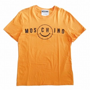 美品 22ss モスキーノ MOSCHINO スマイリー ロゴ Tシャツ 半袖 刺繍 クルーネック I50 オレンジ 221ZPJ07192041/メンズ レディース