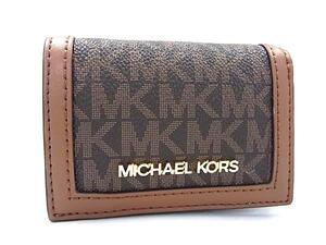 1円 ■新品■未使用■ MICHAEL KORS マイケルコース MK柄 PVC×レザー 三つ折り 財布 ウォレット レディース ブラウン系 BM5209