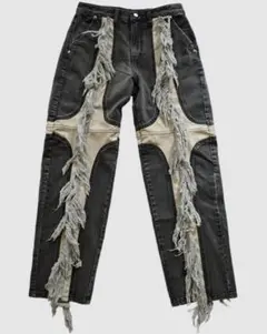 THUG CLUB Mohican Leather Denim Pants