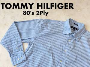 ☆送料無料☆ TOMMY HILFIGER トミーヒルフィガー USA直輸入 古着 長袖 ストライプ 80’s 2Ply シャツ メンズ 161/2-17 ライトブルー 中古