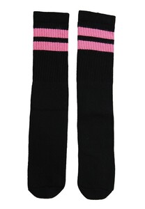 SkaterSocks (スケーターソックス) ロングソックス 靴下 Mid calf Black tube socks with BubbleGum Pink stripes style 2 (19インチ)