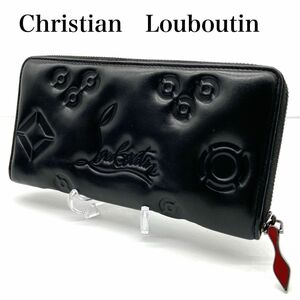 【入手困難】Christian Louboutin　クリスチャン　ルブタン　長財布　エンボス　ロゴ　スムース　レザー　ラウンドジップ　黒　赤　1235094