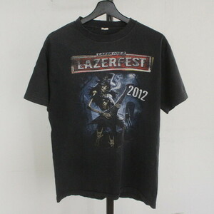 T389 2000年代製 LAZERFESTプリントTシャツ■00s Mサイズぐらい ブラック スカル ロックT バンドT アメカジ ストリート 古着 古着卸 90s