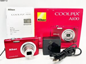 美品 シャッターOK Nikon ニコン COOLPIX クールピクス A100 レッド コンパクト デジタルカメラ バッテリー有 説明書 箱付 1699Y12-10