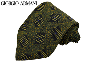 N-1822★送料無料★GIORGIO ARMANI CRAVATTE ジョルジオ アルマーニ クラバッテ★イタリア製 グリーン緑色 パターン柄 シルクネクタイ