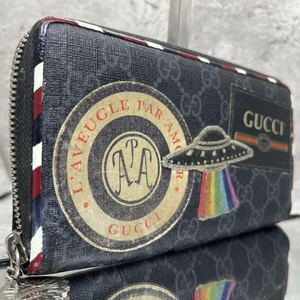 【希少】 GUCCI グッチ メンズ ビジネス 長財布 ラウンドファスナー ナイト クーリエ UFO 虎 タイガー PVC GG柄 ブラック 黒 レディース