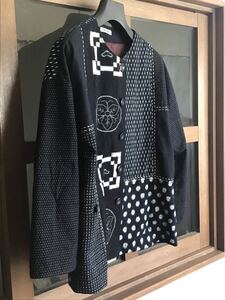 着物リメイク　トップス　 ジャケット　絣　木綿　古布　刺し子　パッチ　ハンドメイド