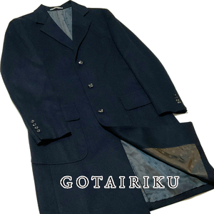 GO426LL 新品！秋冬　gotairiku 五大陸　カシミヤ混チェスターコート　ヘリンボーン　ネイビー　LL　訳あり