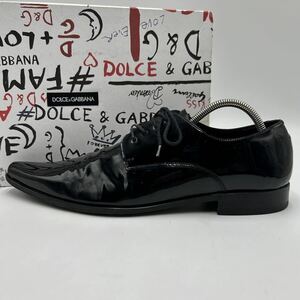 1円【極美品】 DOLCE&GABBANA ドルチェアンドガッバーナ メンズ ビジネスシューズ ドレスシューズ 革靴 靴 エナメル ブラック 黒 24.5cm