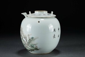 【華】某有名収集家買取品 清時代物 中国伝来 粉彩 山水人物紋茶壷 茶煎道具 当時物 古美術 骨董品YA23069889-PQ