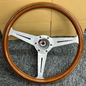 【122674】NARDI CLASSIC ナルディ クラシック ウッドステアリング 約360mm ポリッシュスポーク 現状 ジャンク ハンドル 部品 パーツ 