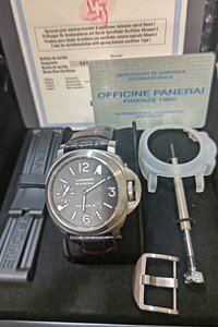 ★極上美品初期E品番18年間未使用トリチュームパネライ PANERAI PAM00061 ルミノール マリーナ ブラウン文字盤 手巻き 付属フル保証書付き